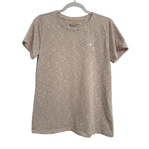 Under Armour Women's M Athletic Pink Metallic Short Sleeve Top Workout Gym - Picture 1 of 9